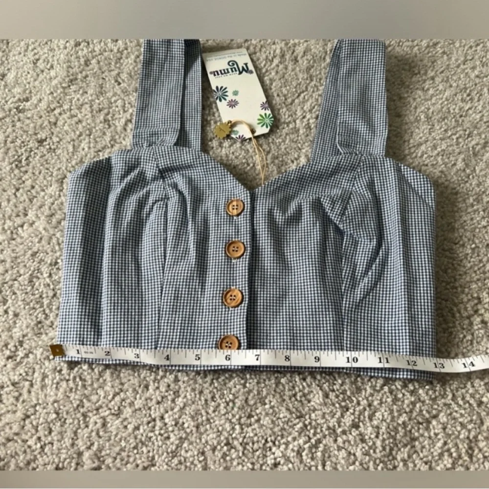 Show Me Your Mumu Debbie Gingham Stretch Crop Top Blue Check Small NWT - Picture 8 of 8